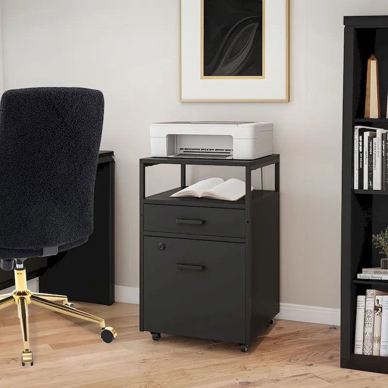 Meuble Classeur Roulant Compact avec Serrure, Port USB et Prise de Courant