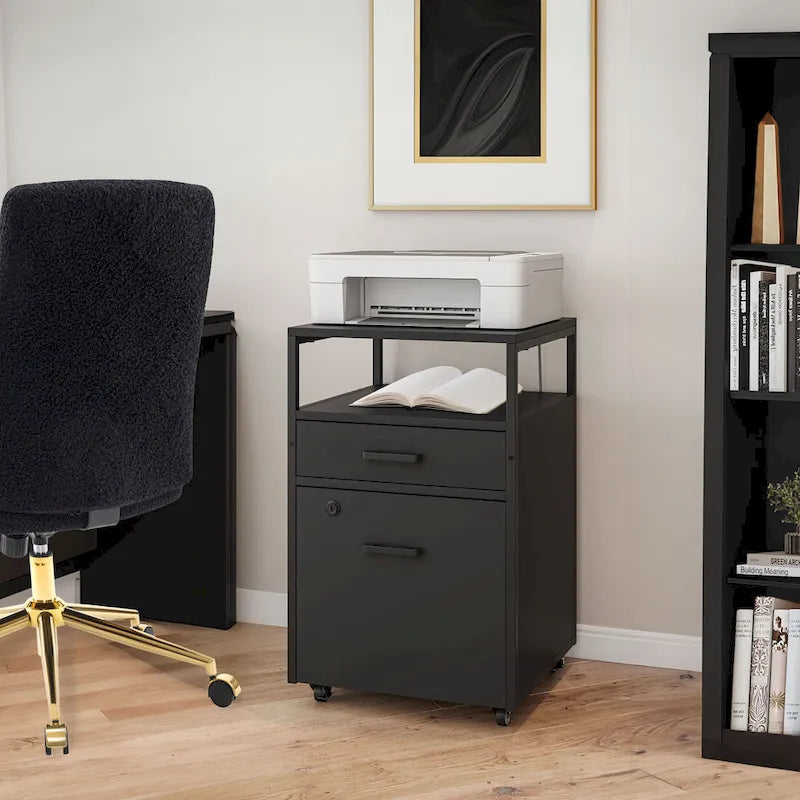 Meuble Classeur Roulant Compact avec Serrure, Port USB et Prise de Courant