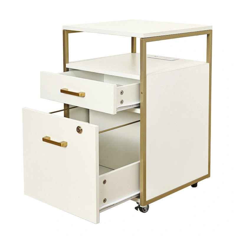 Meuble Classeur Roulant Compact avec Serrure, Port USB et Prise de Courant