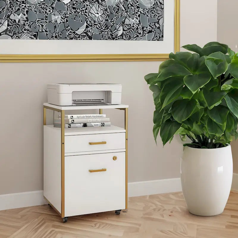 Meuble Classeur Roulant Compact avec Serrure, Port USB et Prise de Courant