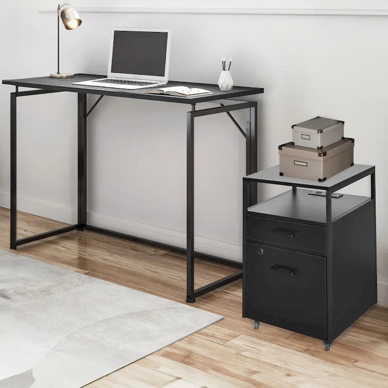 Meuble Classeur Roulant Compact avec Serrure, Port USB et Prise de Courant