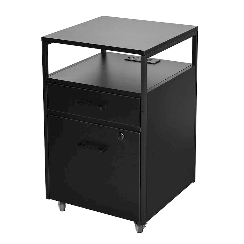 Meuble Classeur Roulant Compact avec Serrure, Port USB et Prise de Courant