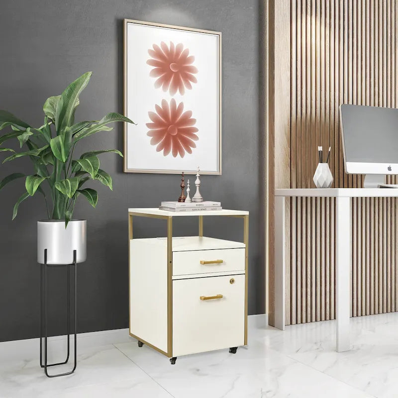 Meuble Classeur Roulant Compact avec Serrure, Port USB et Prise de Courant