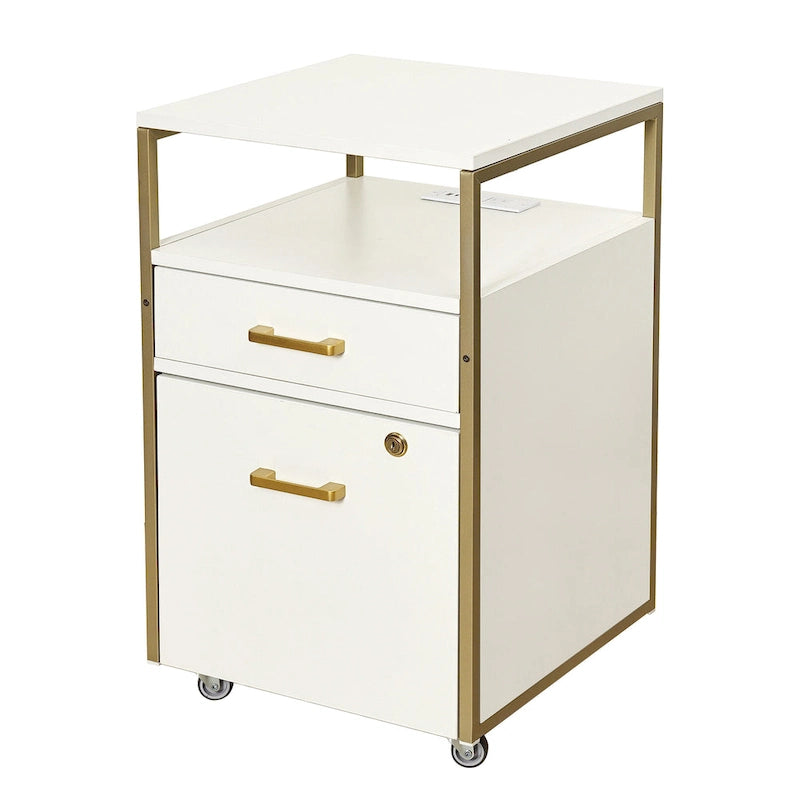 Meuble Classeur Roulant Compact avec Serrure, Port USB et Prise de Courant