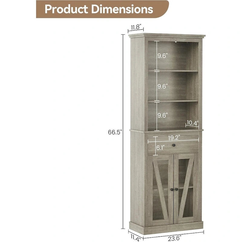 Meuble de salle de bain haut 67 po, Armoire de rangement avec étagères