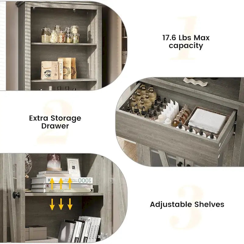 Meuble de salle de bain haut 67 po, Armoire de rangement avec étagères
