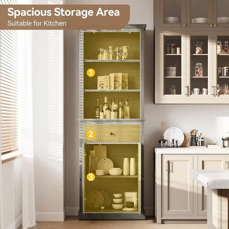 Meuble de salle de bain haut 67 po, Armoire de rangement avec étagères