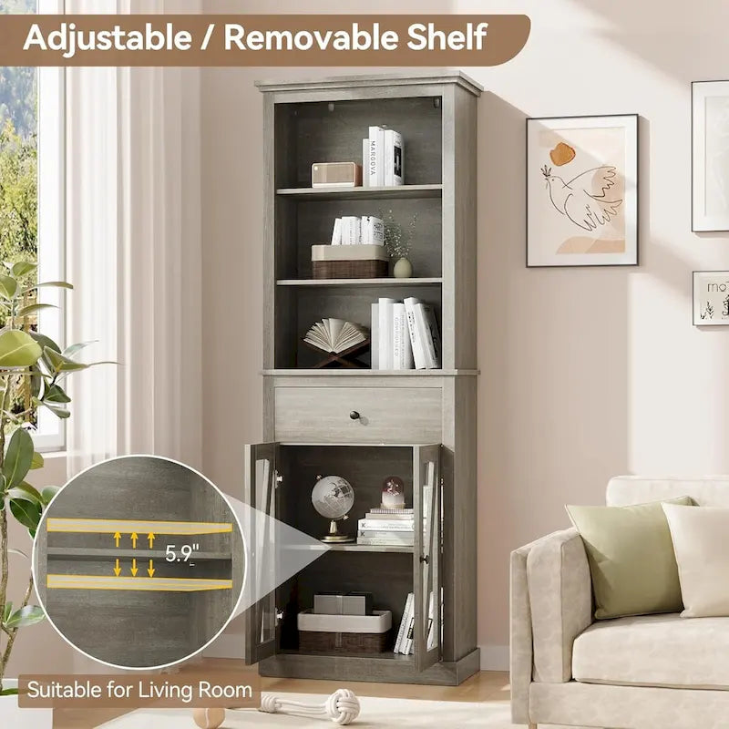 Meuble de salle de bain haut 67 po, Armoire de rangement avec étagères