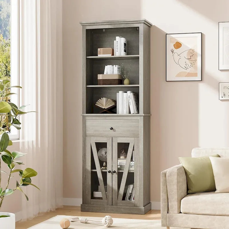 Meuble de salle de bain haut 67 po, Armoire de rangement avec étagères