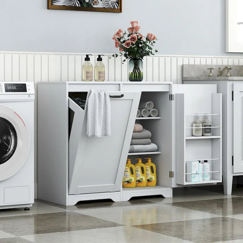 Freestanding bathroom Cabinet with Tilt-Out Hamper & Adjustable ShelfDoor Shelve Design