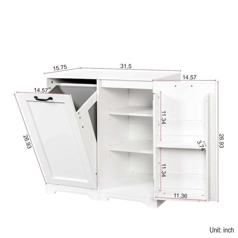 Meuble de salle de bain autoportant avec panier à linge basculant et étagère réglablePorte avec étagères