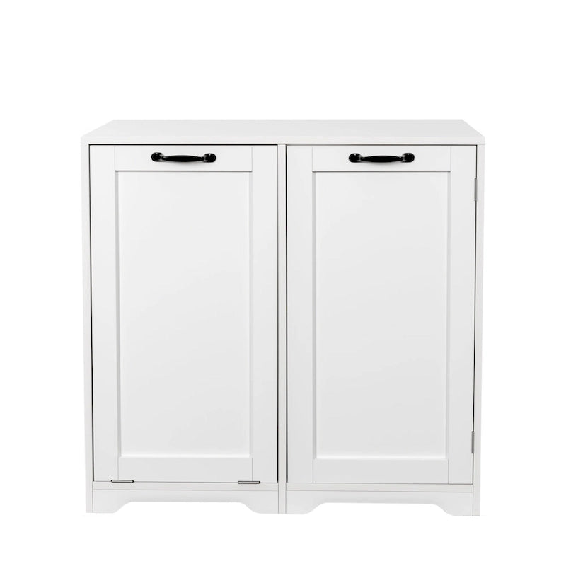 Meuble de salle de bain autoportant avec panier à linge basculant et étagère réglablePorte avec étagères