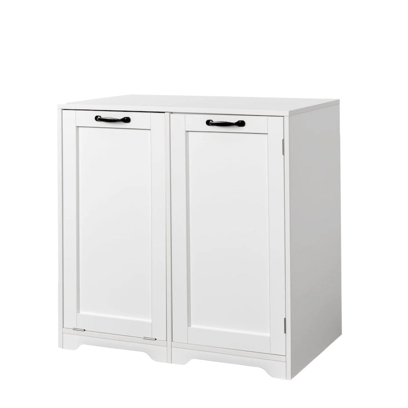 Meuble de salle de bain autoportant avec panier à linge basculant et étagère réglablePorte avec étagères