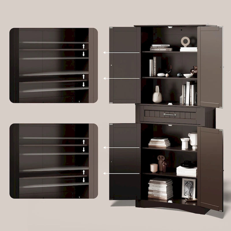 Meuble de Rangement pour Cellier de Cuisine 71", Meuble Autonome de Rangement et d'Organisation avec 4 Portes et 4 Étagères Réglables