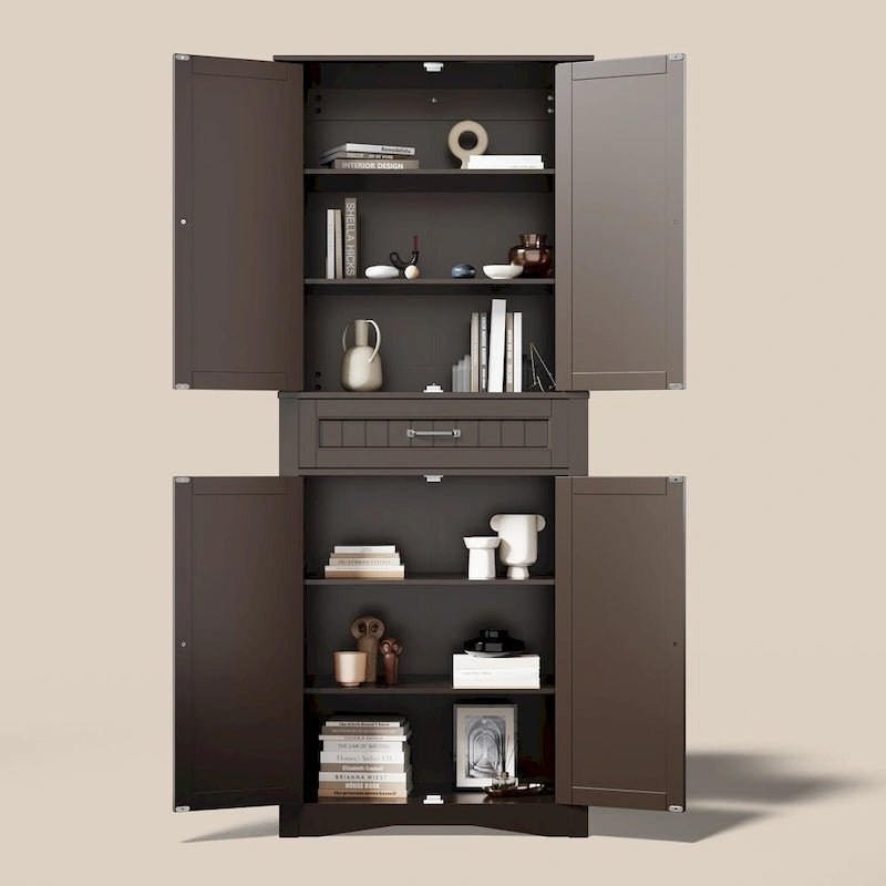 Meuble de Rangement pour Cellier de Cuisine 71", Meuble Autonome de Rangement et d'Organisation avec 4 Portes et 4 Étagères Réglables