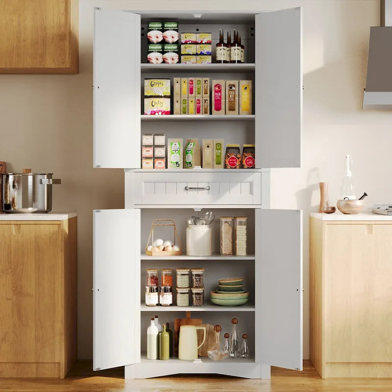 Meuble de Rangement pour Cellier de Cuisine 71", Meuble Autonome de Rangement et d'Organisation avec 4 Portes et 4 Étagères Réglables