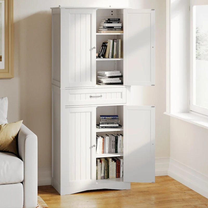 Meuble de Rangement pour Cellier de Cuisine 71", Meuble Autonome de Rangement et d'Organisation avec 4 Portes et 4 Étagères Réglables