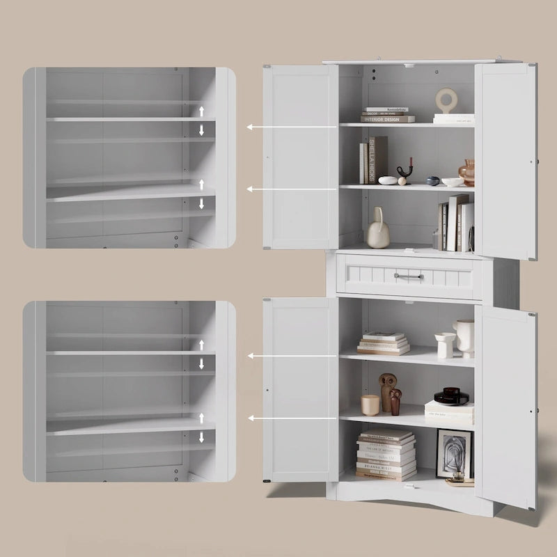 Meuble de Rangement pour Cellier de Cuisine 71", Meuble Autonome de Rangement et d'Organisation avec 4 Portes et 4 Étagères Réglables