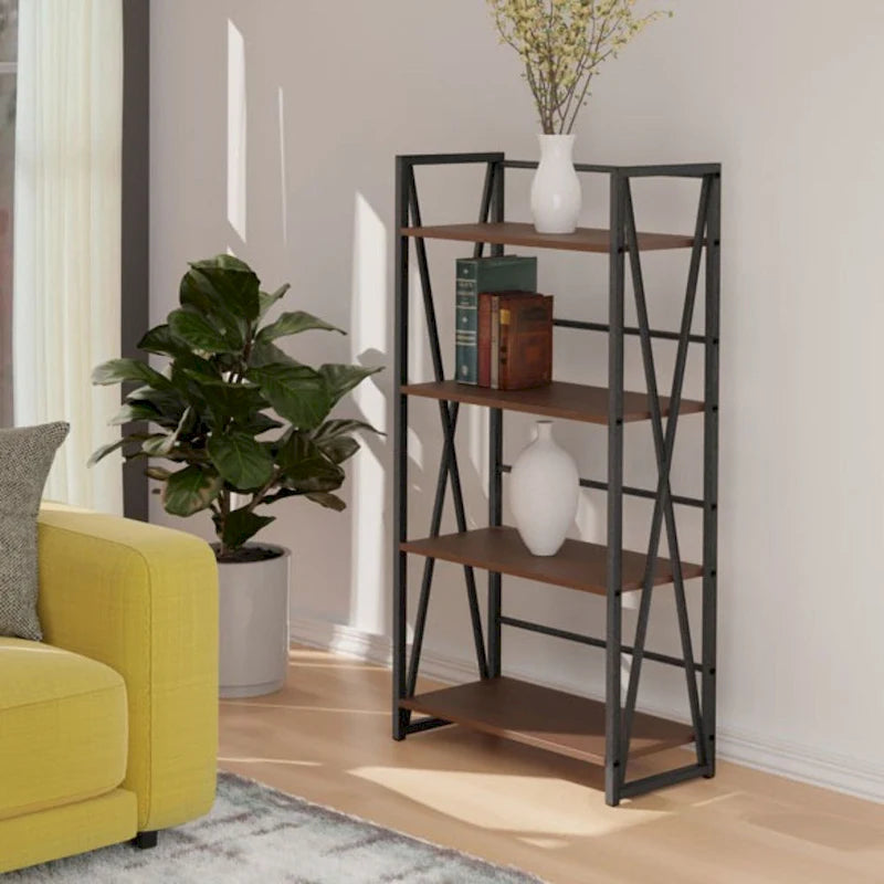 Étagère de rangement à 4 niveaux - 48,5 - Graphite et Noyer