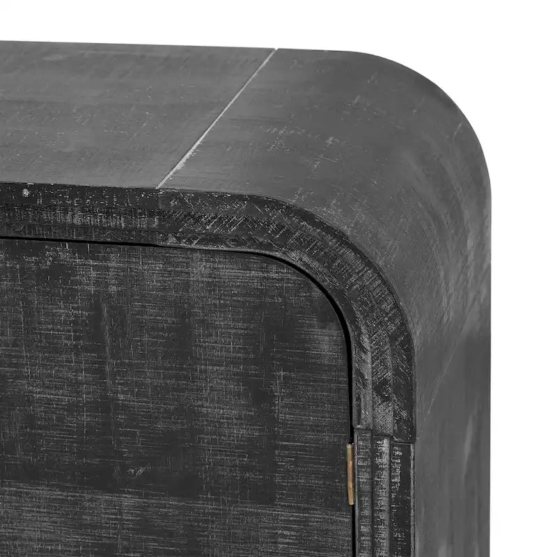 Meuble de rangement en bois à 4 portes, Buffet incurvé avec poignées dorées, Meuble de buffet avec étagères réglables