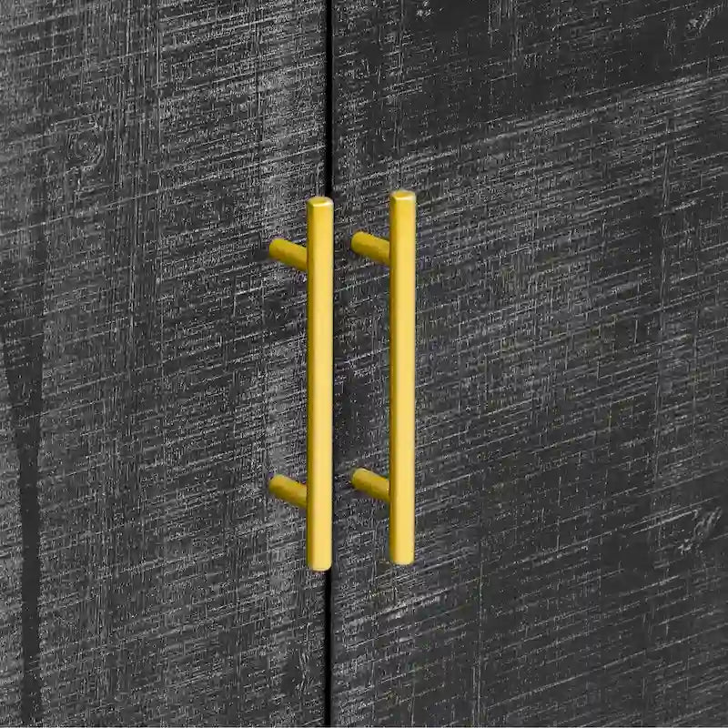 Meuble de rangement en bois à 4 portes, Buffet incurvé avec poignées dorées, Meuble de buffet avec étagères réglables