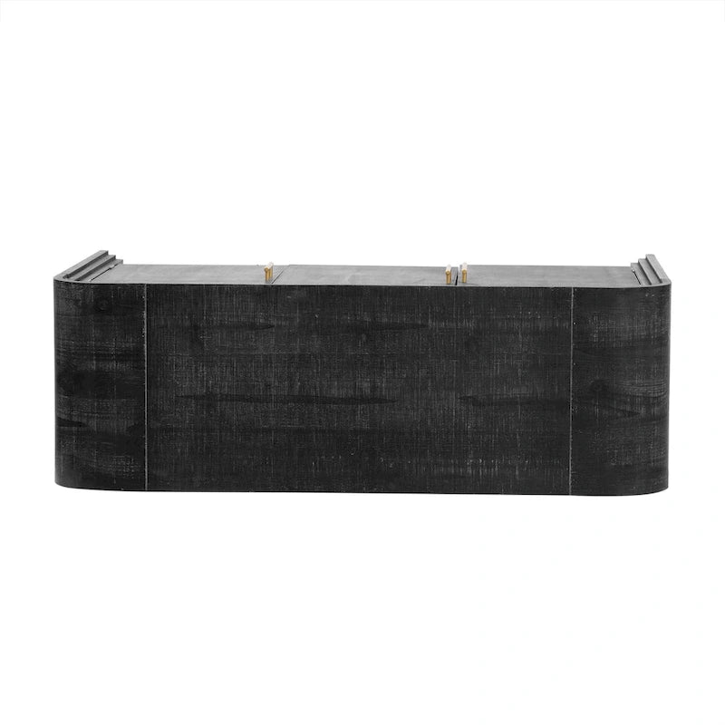 Meuble de rangement en bois à 4 portes, Buffet incurvé avec poignées dorées, Meuble de buffet avec étagères réglables