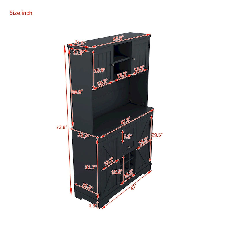 Meuble de bar à café avec tiroirs, garde-manger de cuisine autoportant avec étagères et armoires, buffet avec porte-verres
