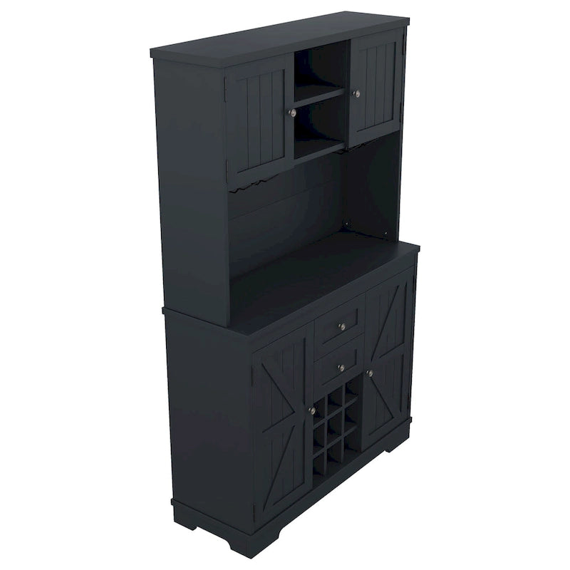 Meuble de bar à café avec tiroirs, garde-manger de cuisine autoportant avec étagères et armoires, buffet avec porte-verres