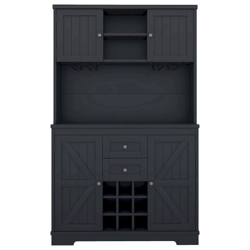 Meuble de bar à café avec tiroirs, garde-manger de cuisine autoportant avec étagères et armoires, buffet avec porte-verres