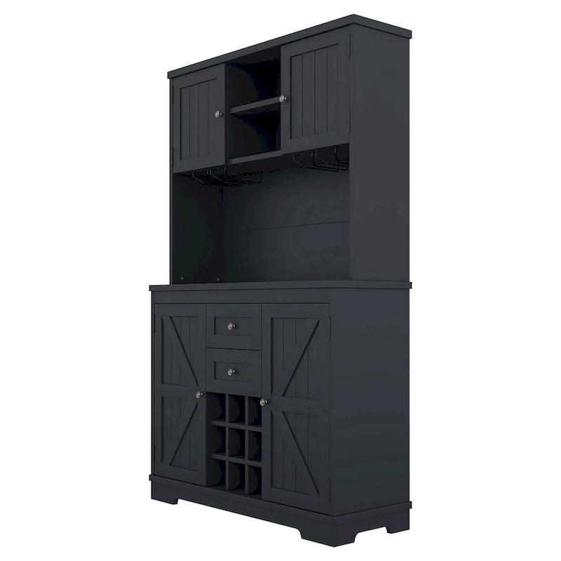 Meuble de bar à café avec tiroirs, garde-manger de cuisine autoportant avec étagères et armoires, buffet avec porte-verres