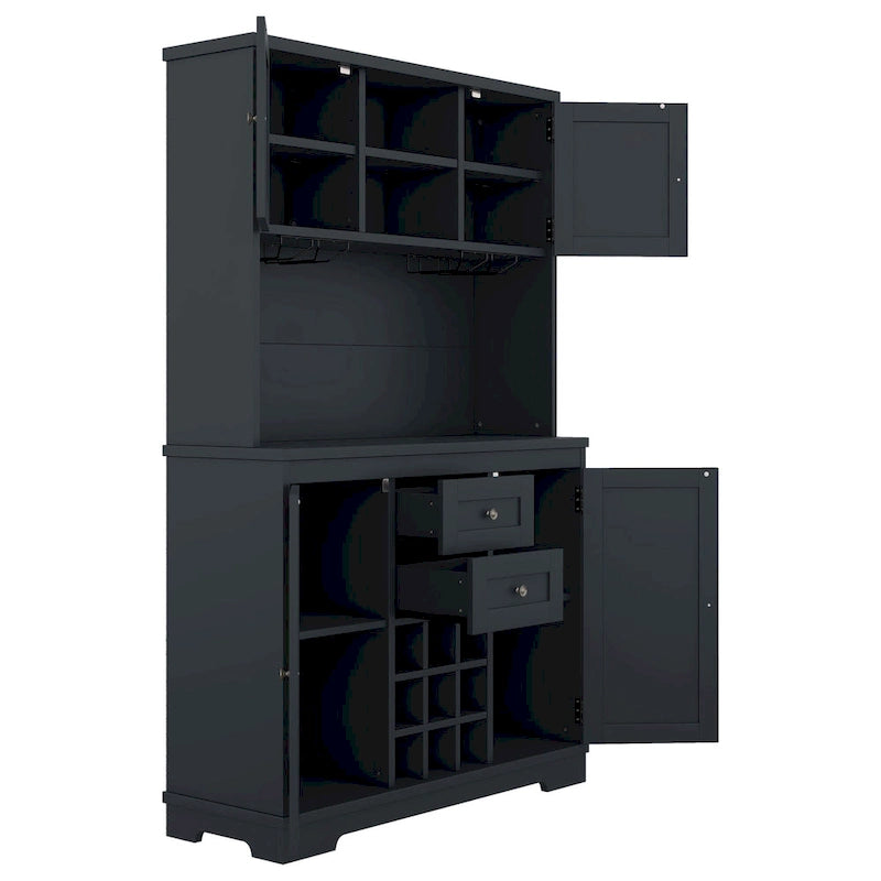 Meuble de bar à café avec tiroirs, garde-manger de cuisine autoportant avec étagères et armoires, buffet avec porte-verres
