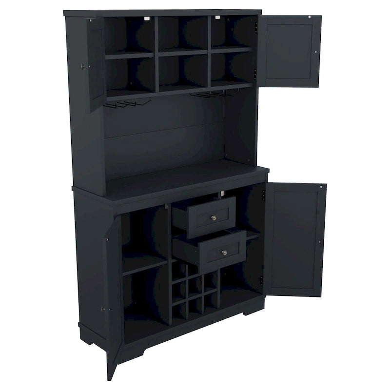 Meuble de bar à café avec tiroirs, garde-manger de cuisine autoportant avec étagères et armoires, buffet avec porte-verres