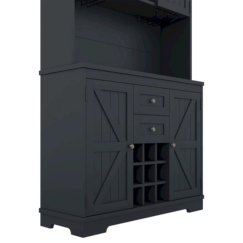 Meuble de bar à café avec tiroirs, garde-manger de cuisine autoportant avec étagères et armoires, buffet avec porte-verres