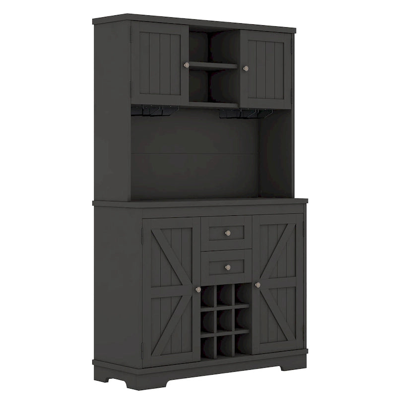 Meuble de bar à café avec tiroirs, garde-manger de cuisine autoportant avec étagères et armoires, buffet avec porte-verres