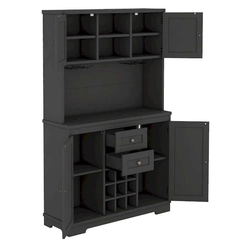 Meuble de bar à café avec tiroirs, garde-manger de cuisine autoportant avec étagères et armoires, buffet avec porte-verres