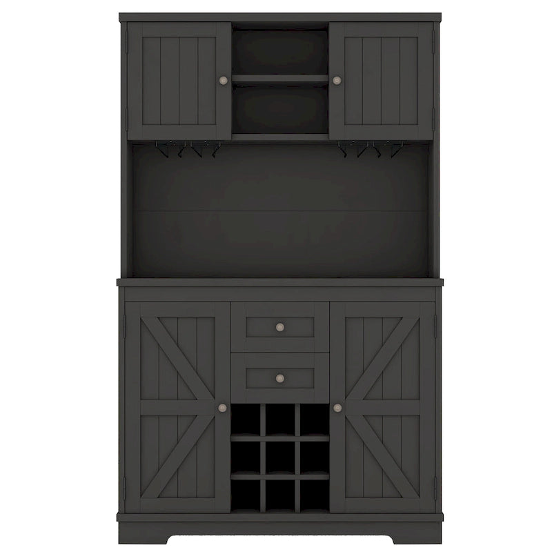 Meuble de bar à café avec tiroirs, garde-manger de cuisine autoportant avec étagères et armoires, buffet avec porte-verres
