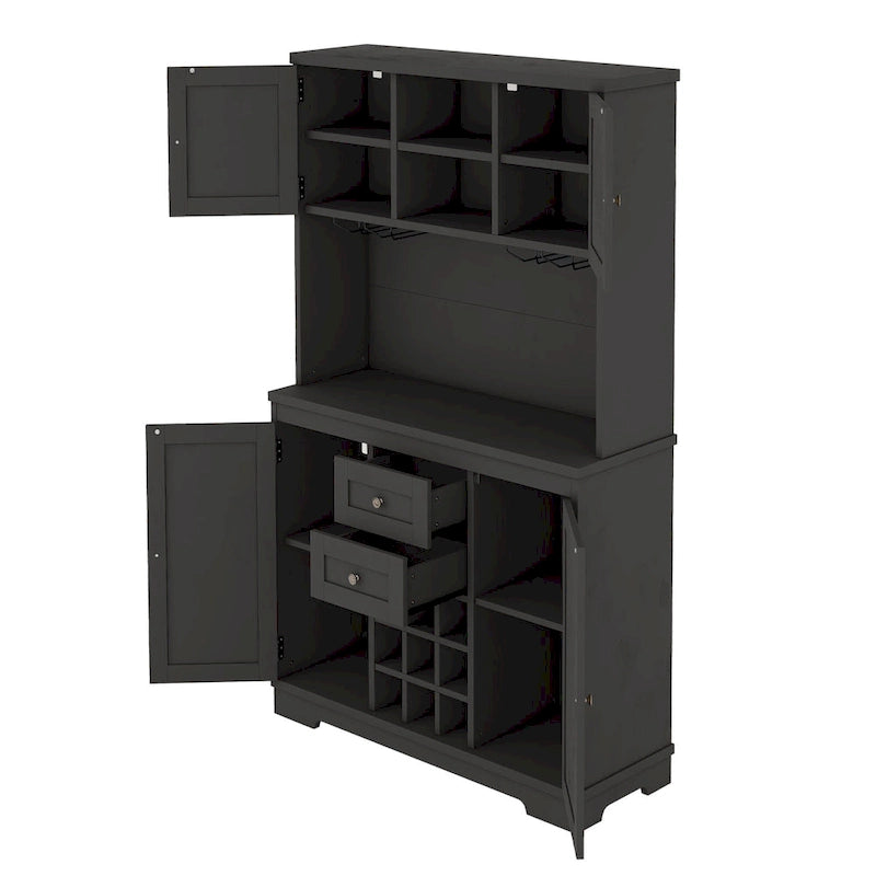 Meuble de bar à café avec tiroirs, garde-manger de cuisine autoportant avec étagères et armoires, buffet avec porte-verres