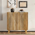 Meuble d'appoint en bois avec rangement, Meuble de rangement rustique en bois de manguier avec design cannelé et étagère réglable