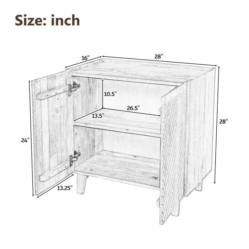 Meuble d'appoint en bois avec rangement, Meuble de rangement rustique en bois de manguier avec design cannelé et étagère réglable