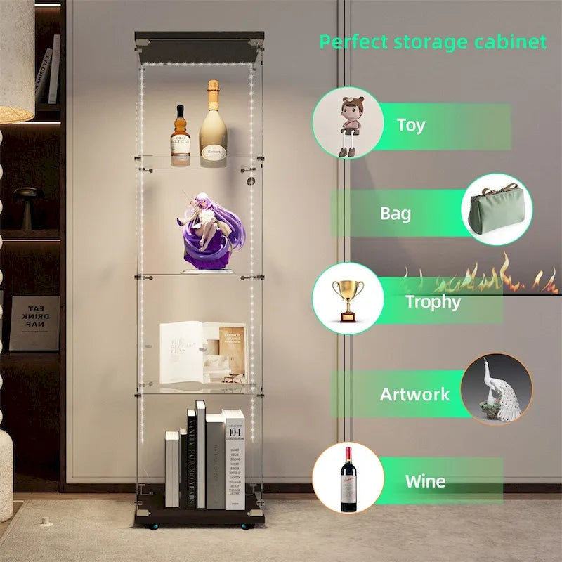 Vitrine en verre trempé, Meuble de rangement, Classeur, avec LED
