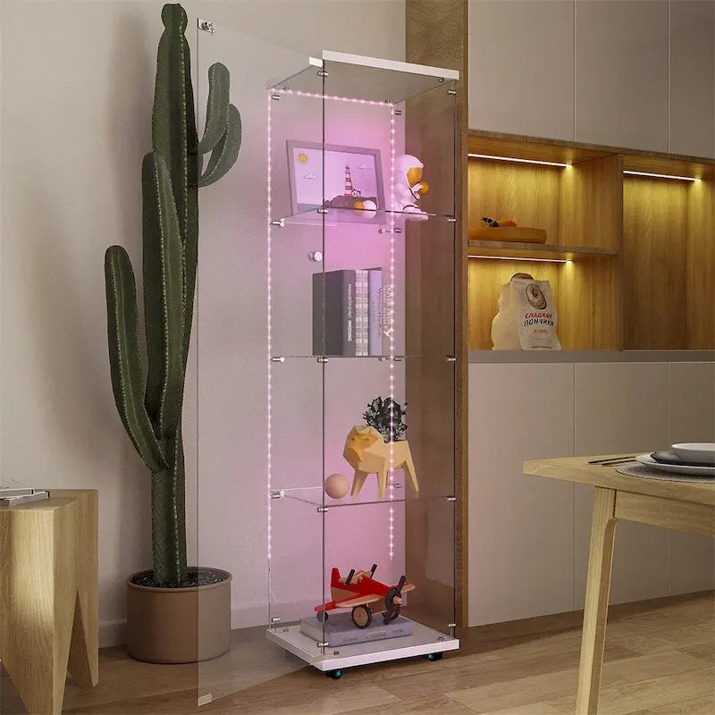 Vitrine en verre trempé, Meuble de rangement, Classeur, avec LED