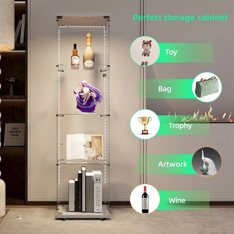 Vitrine en verre trempé, Meuble de rangement, Classeur, avec LED