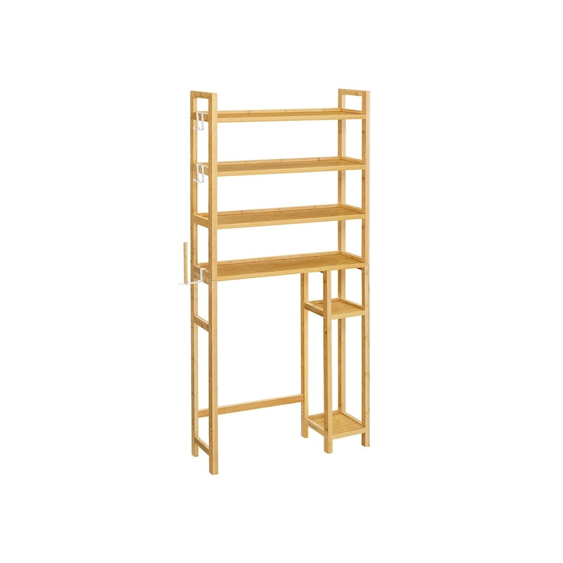 Étagère de rangement gain de place à 4 niveaux au-dessus des toilettes avec étagères réglables et cadre en osier - 83,1 L x 25,9 l x 184,9 H (cm)