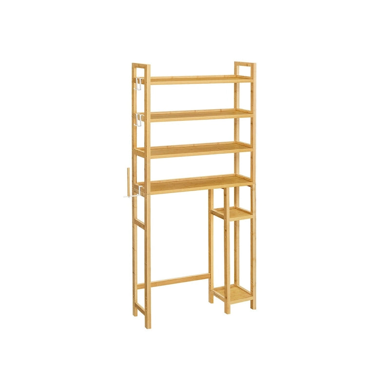 Étagère de rangement gain de place à 4 niveaux au-dessus des toilettes avec étagères réglables et cadre en osier - 83,1 L x 25,9 l x 184,9 H (cm)