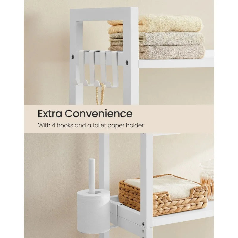 Étagère de rangement gain de place à 4 niveaux au-dessus des toilettes avec étagères réglables et cadre en osier - 83,1 L x 25,9 l x 184,9 H (cm)