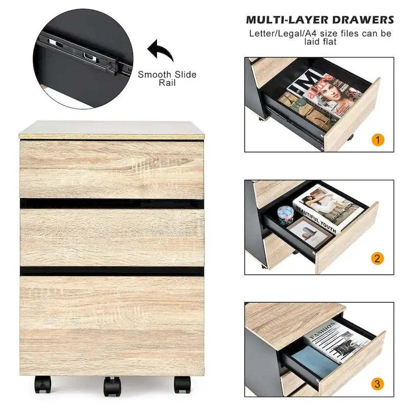 Classeur mobile à 3 tiroirs pour bureau à domicile