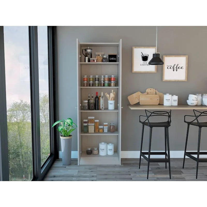 Meuble de rangement à double porte, cinq étagères