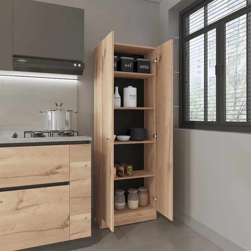 Meuble de rangement à double porte, cinq étagères
