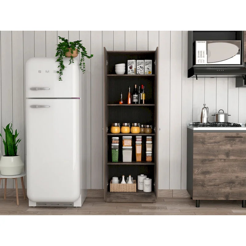 Meuble de rangement à double porte, cinq étagères