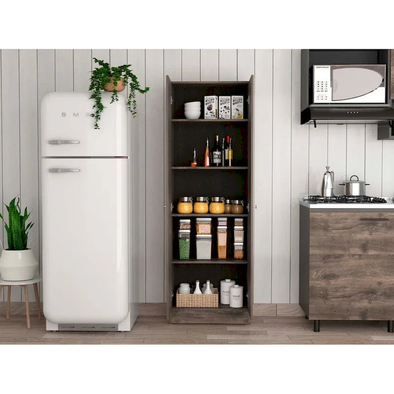 Meuble de rangement à double porte, cinq étagères